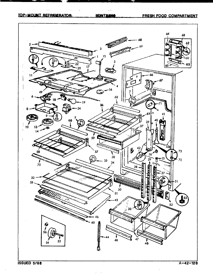 FRESH FOOD COMPARTMENT Diagram and Parts List for BDNT22H9A 7B22A Admiral Refrigerator
