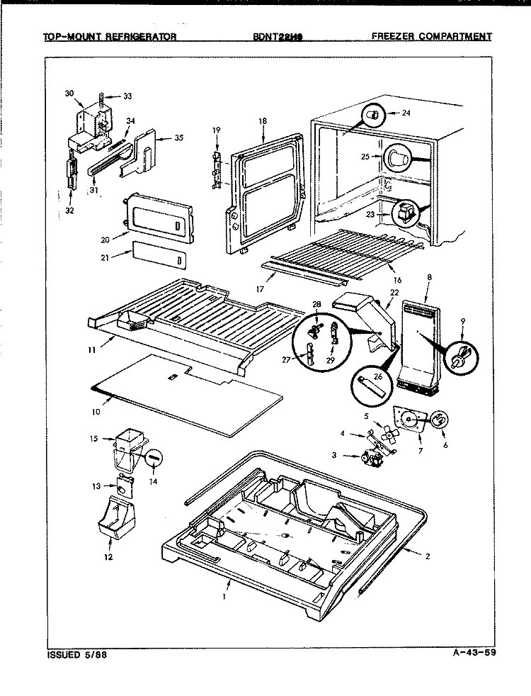 FREEZER COMPARTMENT Diagram and Parts List for BDNT22H9H 7B22A Admiral Refrigerator