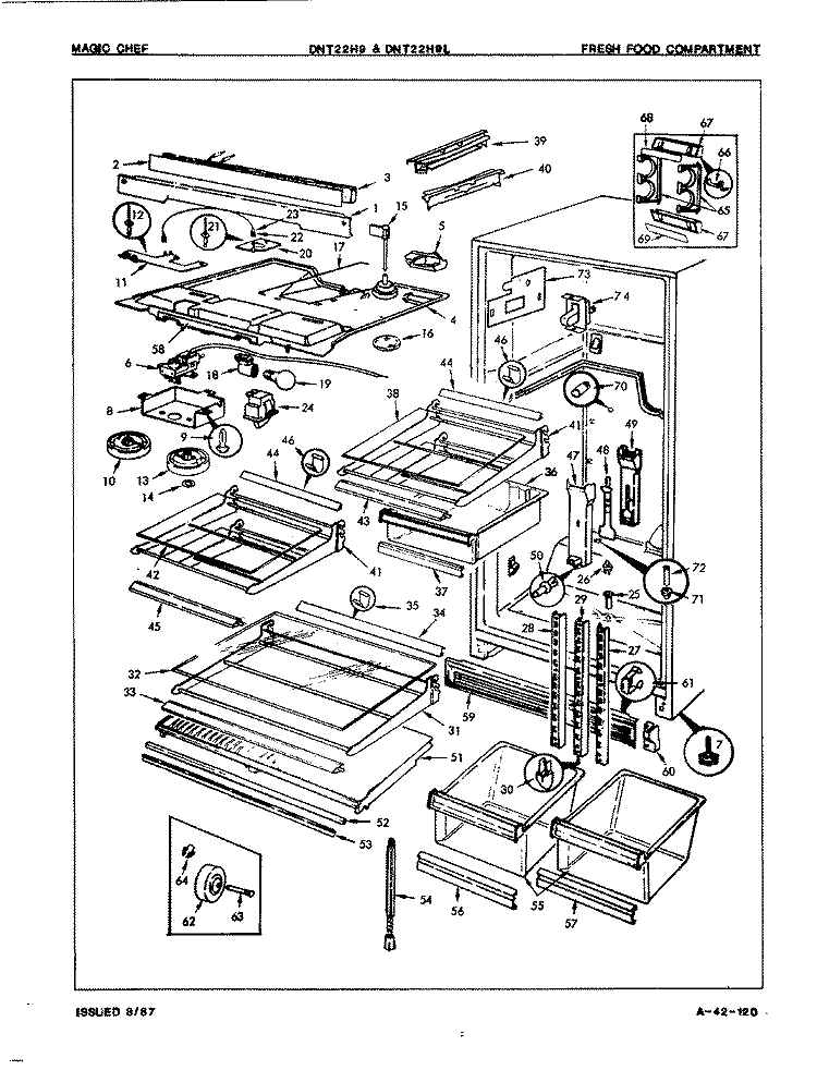 FRESH FOOD COMPARTMENT Diagram and Parts List for DNT22H9A 7B06A Admiral Refrigerator