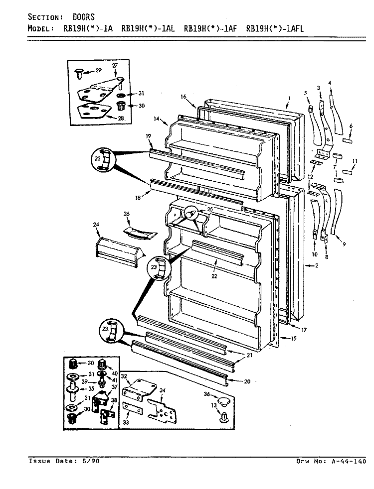 DOORS Diagram and Parts List for RB19HA-1AL 8C69B Magic Chef Refrigerator