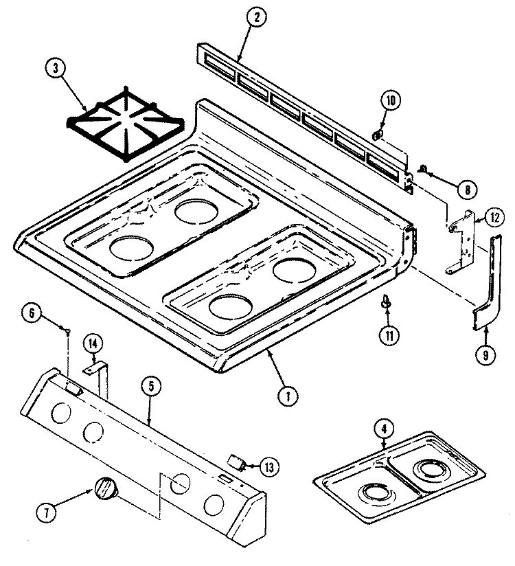 TOP ASSEMBLY Diagram and Parts List for CRGA650AAL  Admiral Range