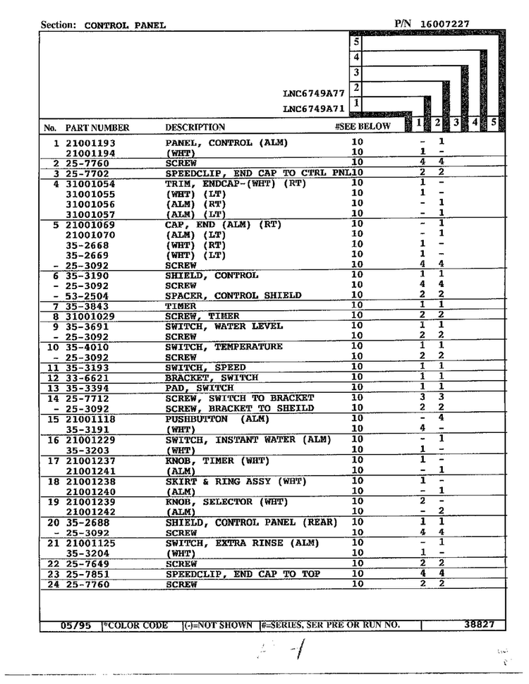 Control Panel Page 2 Diagram and Parts List for 6749  Norge Washer