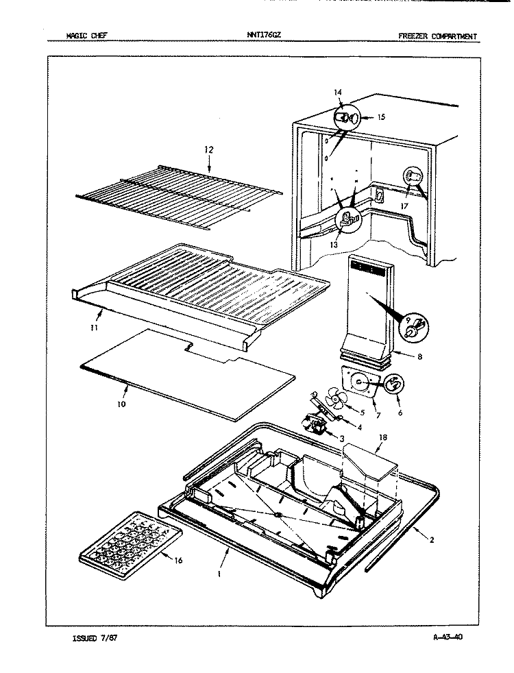 FREEZER COMPARTMENT Diagram and Parts List for NNT176GZH 7A09A Maytag Refrigerator