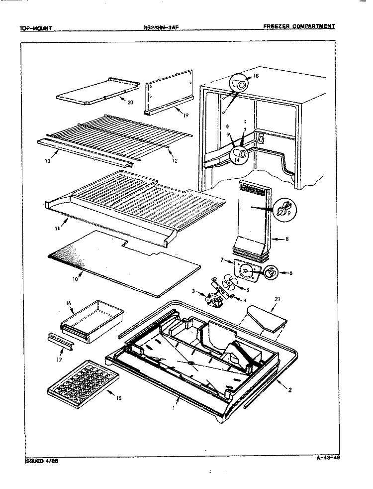 FREEZER COMPARTMENT Diagram and Parts List for RB23HA-3AF 7D30A Magic Chef Refrigerator