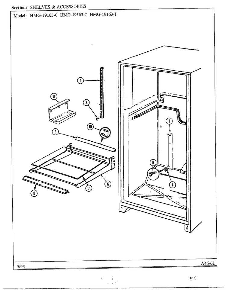 Shelves And Accessories Diagram and Parts List for 19163-0A  Admiral Refrigerator