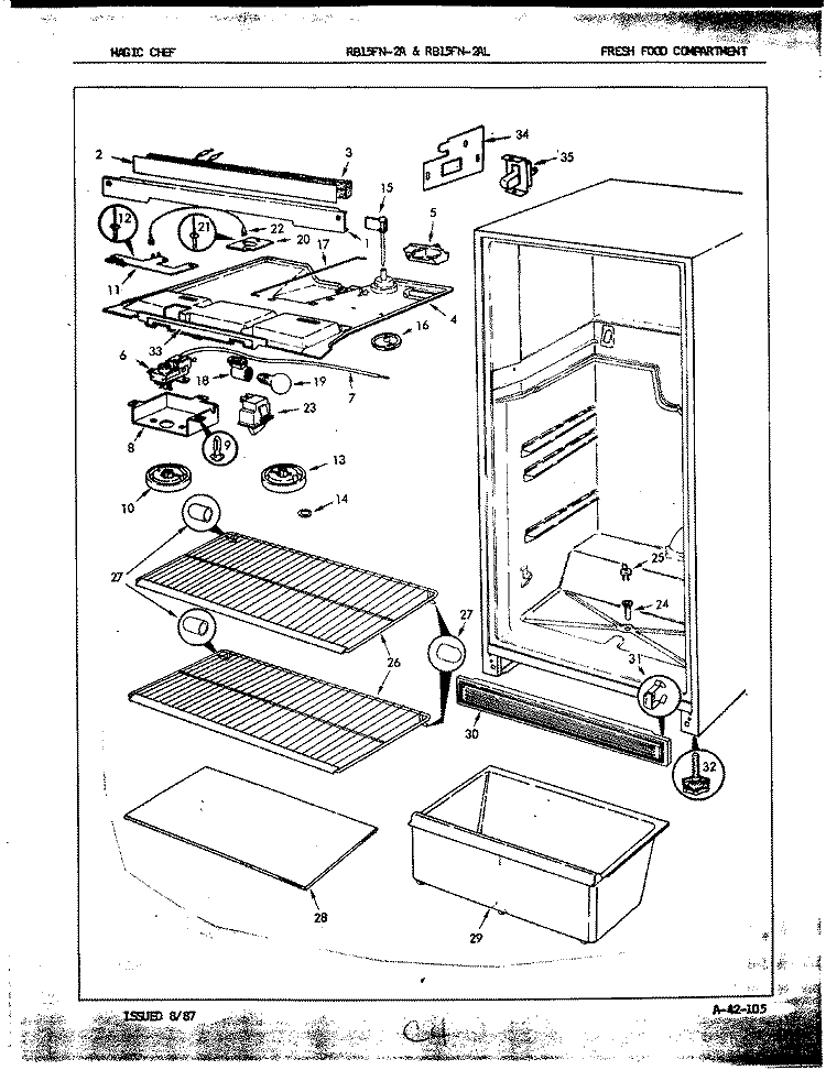 FRESH FOOD COMPARTMENT Diagram and Parts List for RB15FA-2A 7C12A Magic Chef Refrigerator