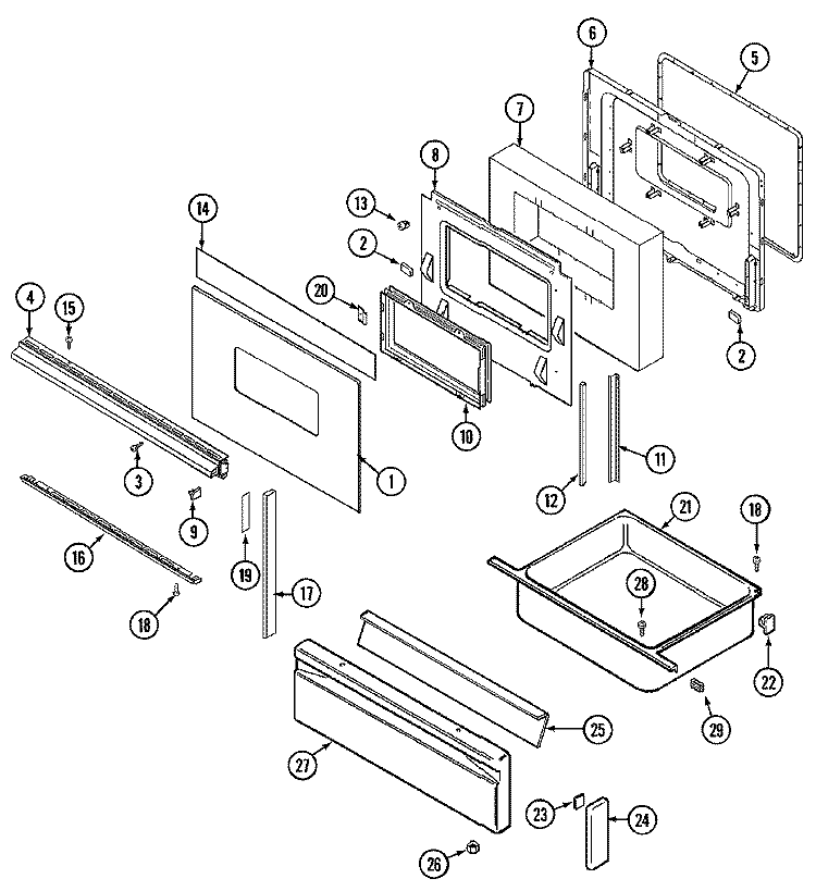 DOOR / DRAWER (3468VVx, 3468XVx) Diagram and Parts List for 3468XVW  Magic Chef Range