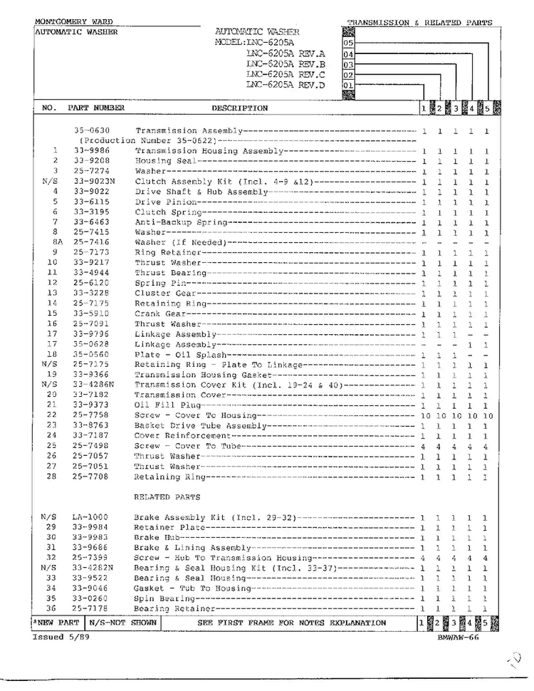 Transmission And Related Parts Page 2 Diagram and Parts List for 6205A  Norge Washer