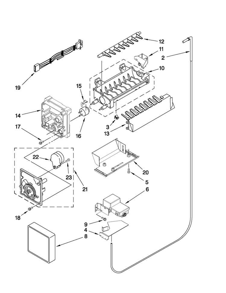 Icemaker Parts Diagram and Parts List for JCD2595WES02  Jenn-Air Refrigerator