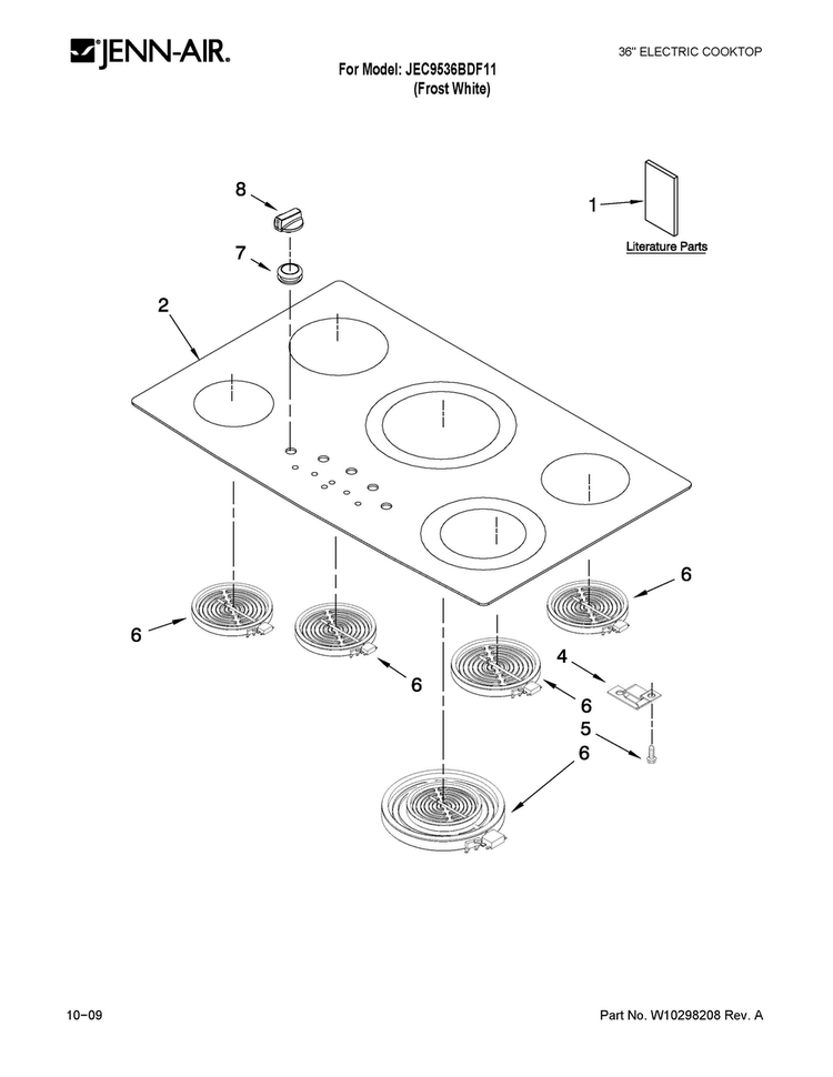Cooktop Parts Diagram and Parts List for JEC9536BDF11  Jenn-Air Cooktop