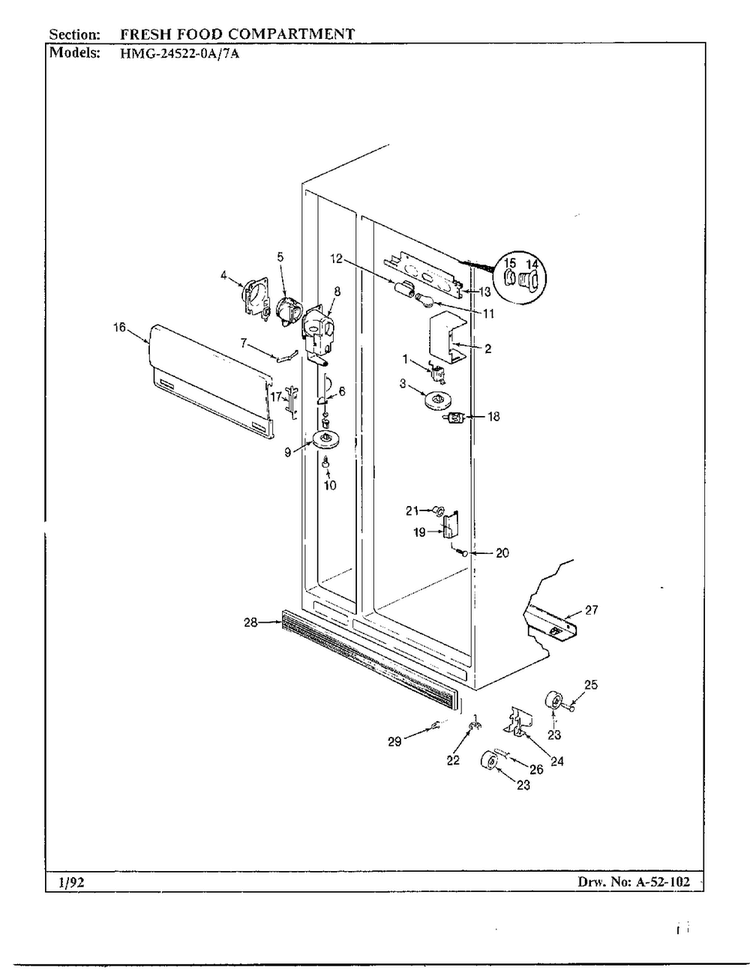 Fresh Food Compartment Diagram and Parts List for 24522-7A  Admiral Refrigerator