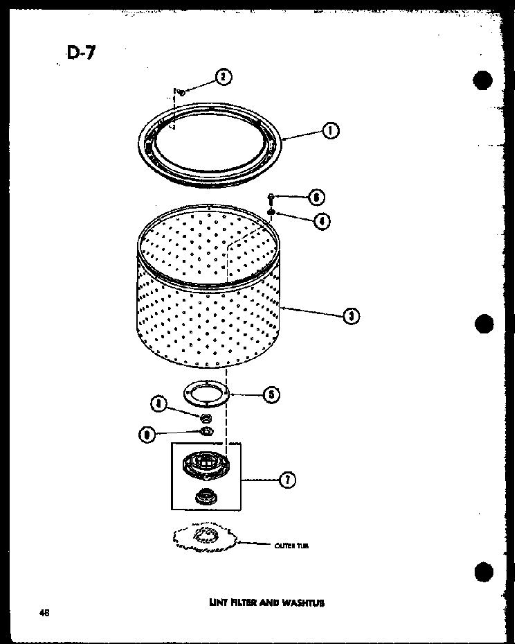 Lint Filter And Washtub Diagram and Parts List for TAA800 P75751-7W Amana Dryer