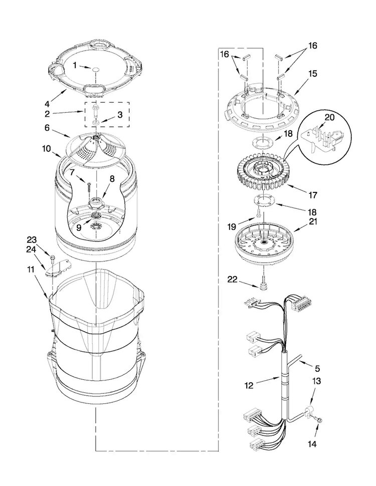 Motor, Basket And Tub Parts Diagram and Parts List for MVWB850YW1  Maytag Washer