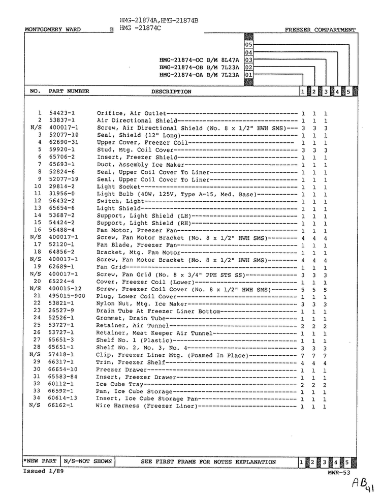 Freezer Compartment Page 2 Diagram and Parts List for 21874A  Admiral Refrigerator