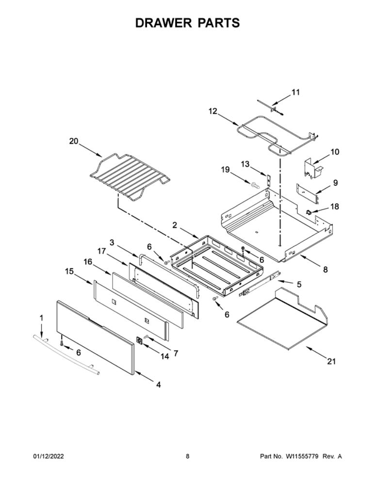 Drawer Parts Diagram and Parts List for JES1450CFS3  Maytag Range