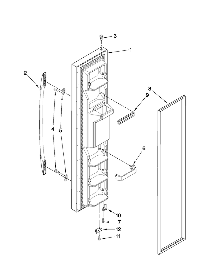 Freezer Door Parts Diagram and Parts List for MSD2573VEB01  Maytag Refrigerator