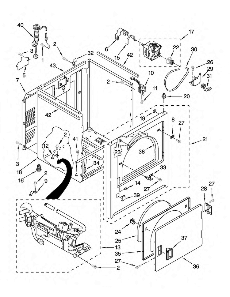 Cabinet Parts Diagram and Parts List for MGDC100YQ1  Maytag Dryer