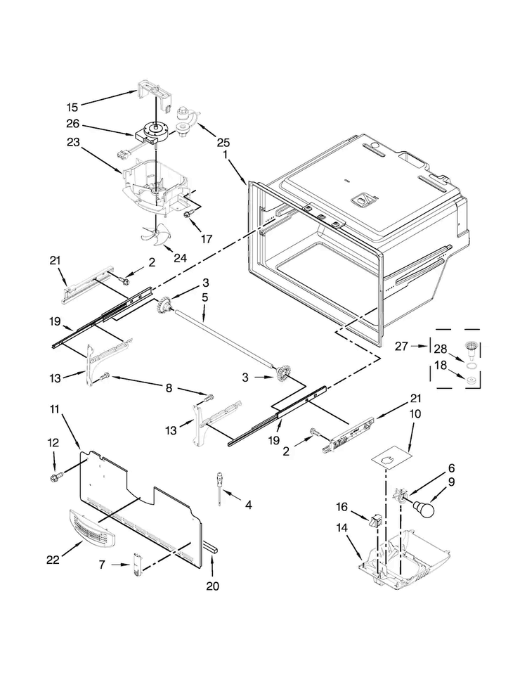 Freezer Liner Parts Diagram and Parts List for MFI2269FRE00  Maytag Refrigerator