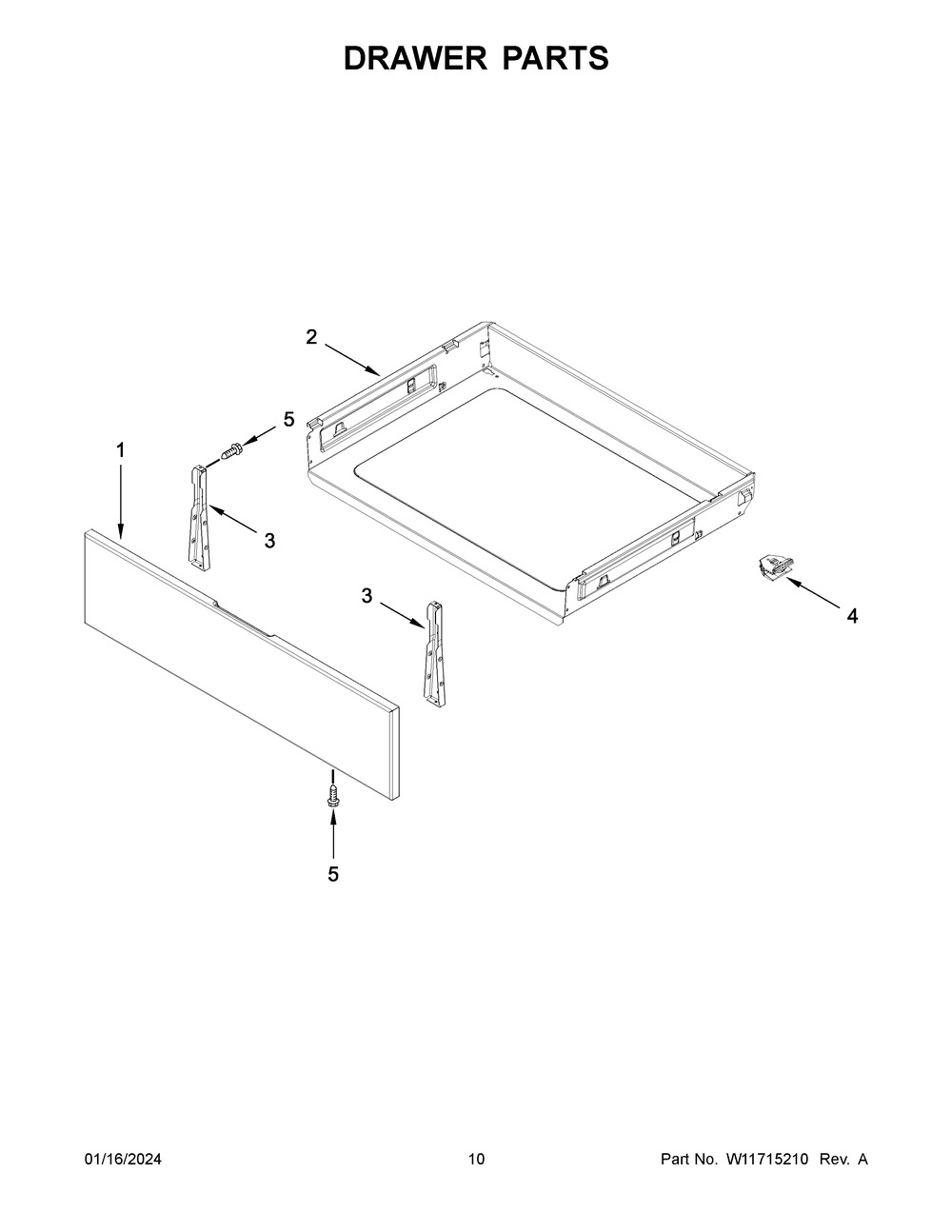Drawer Parts Diagram and Parts List for MER4800PZ1  Maytag Range