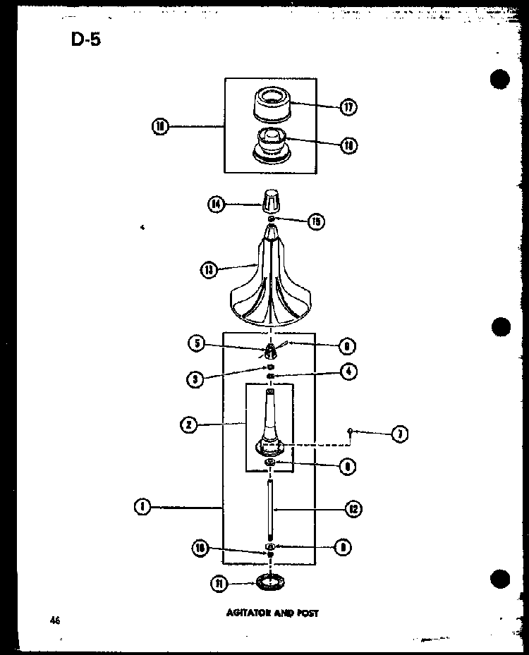 Agitator And Post Diagram and Parts List for TAA800 P75751-7W Amana Dryer