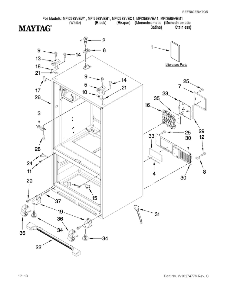 Cabinet Parts Diagram and Parts List for MFI2569VEB1  Maytag Refrigerator