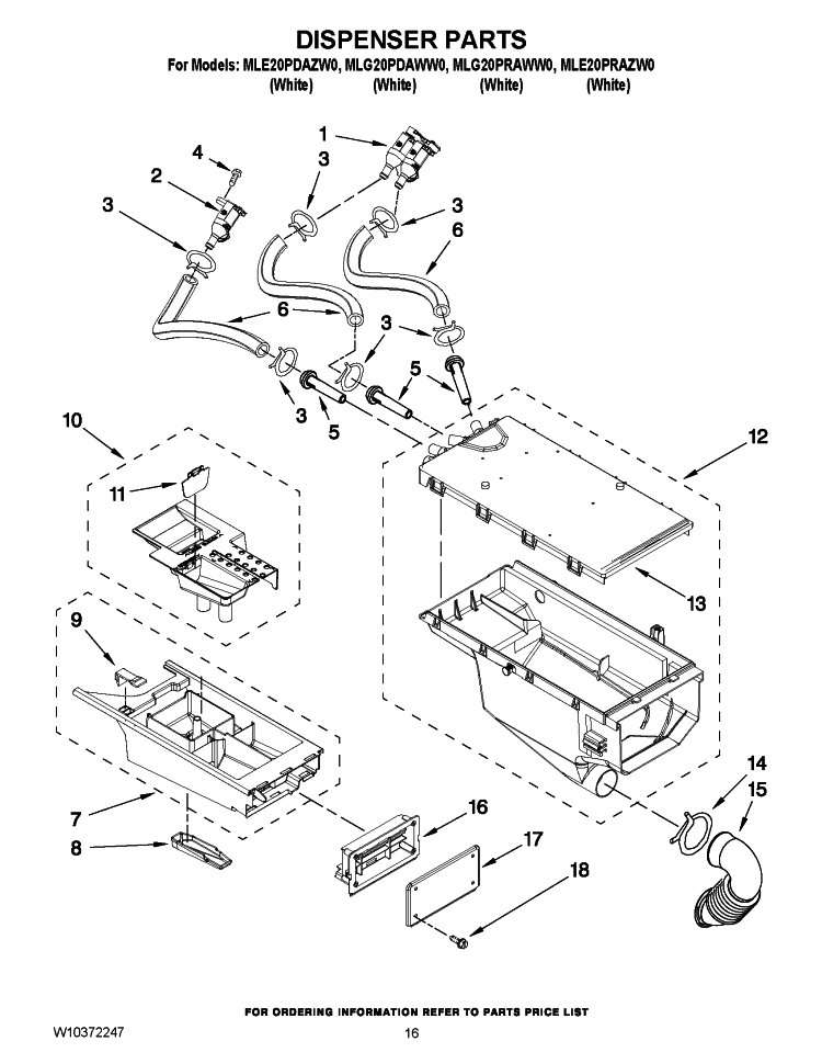 DISPENSER PARTS Diagram and Parts List for MLG20PRAWW0  Maytag Washer Dryer Combo