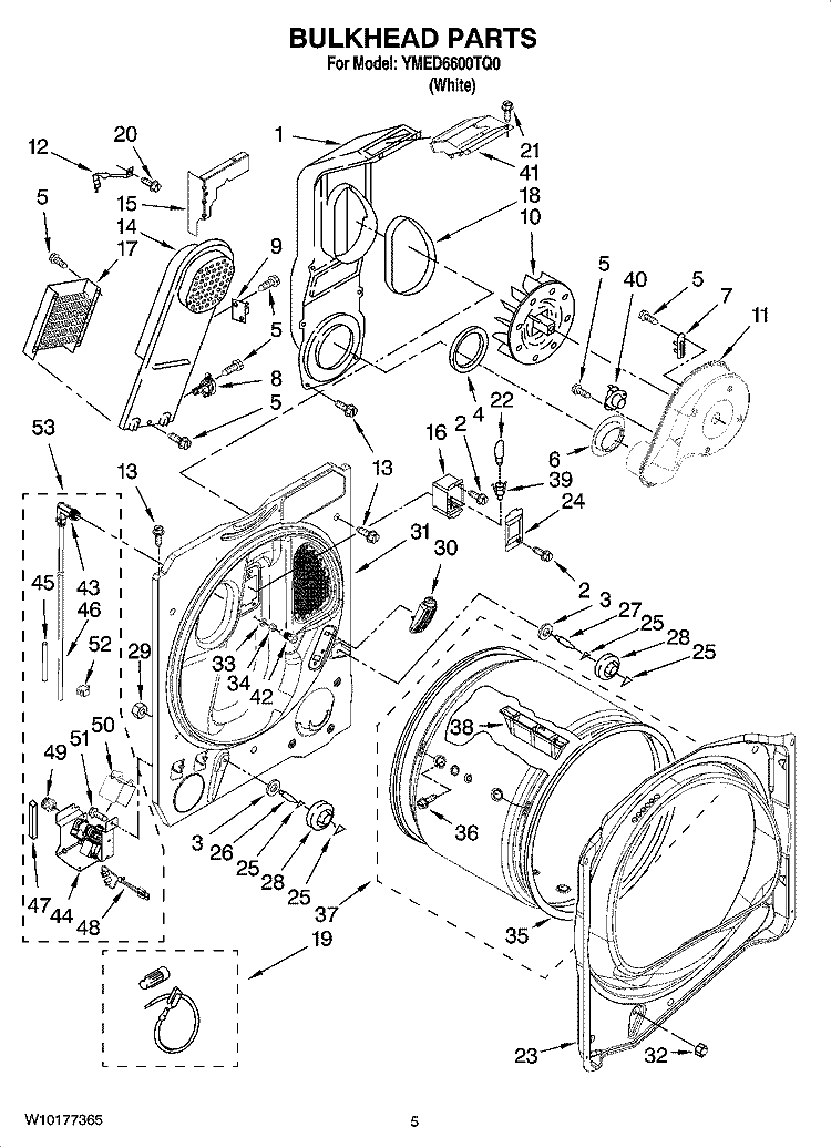 BULKHEAD PARTS, OPTIONAL PARTS (NOT INCLUDED) Diagram and Parts List for YMED6600TQ0  Maytag Dryer