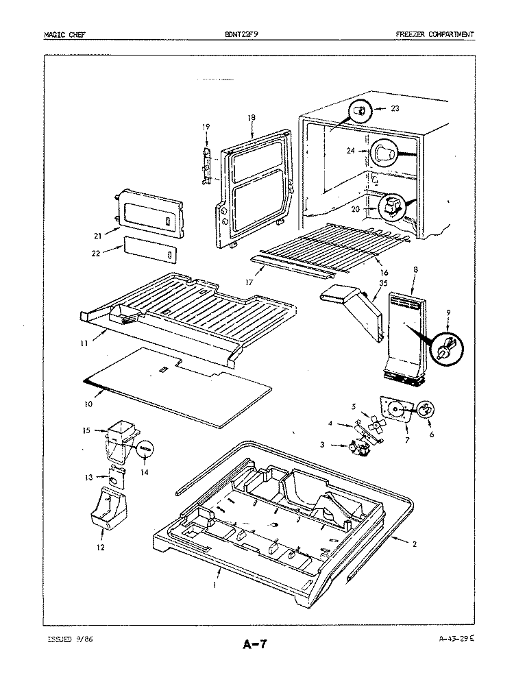 FREEZER COMPARTMENT Diagram and Parts List for BDNT22F9 5B44A Admiral Refrigerator