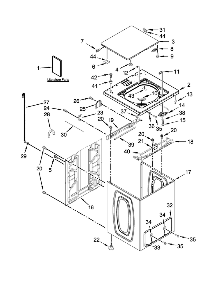 Top And Cabinet Parts Diagram and Parts List for MVW18CSAWW0  Maytag Washer