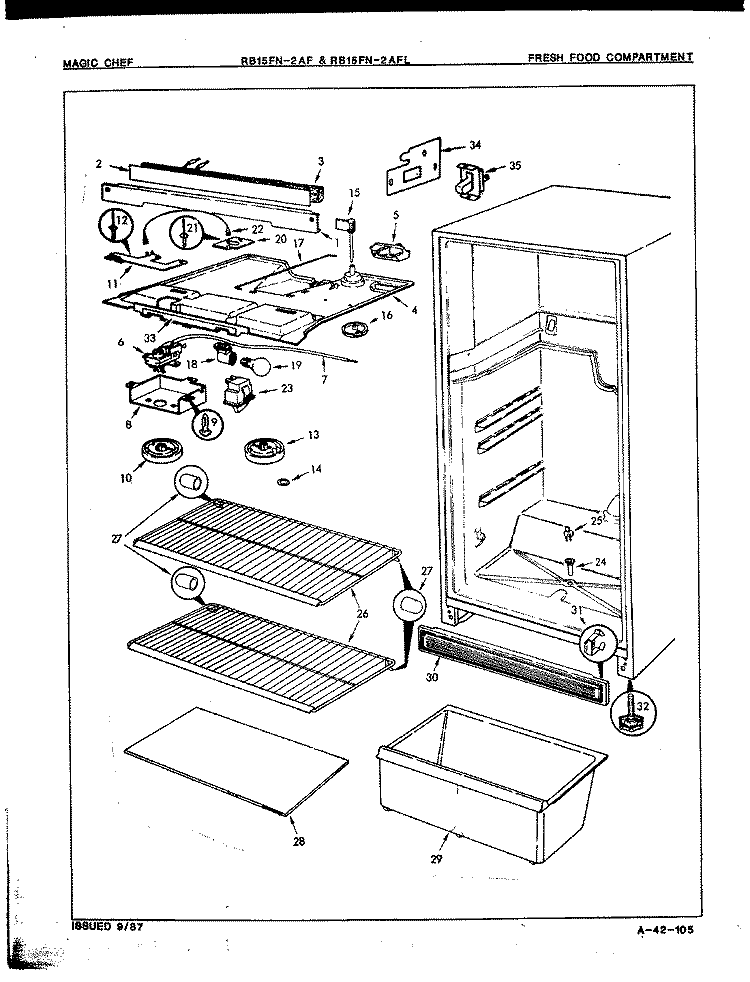 FRESH FOOD COMPARTMENT Diagram and Parts List for RB15FN2AF 7C33A Magic Chef Refrigerator