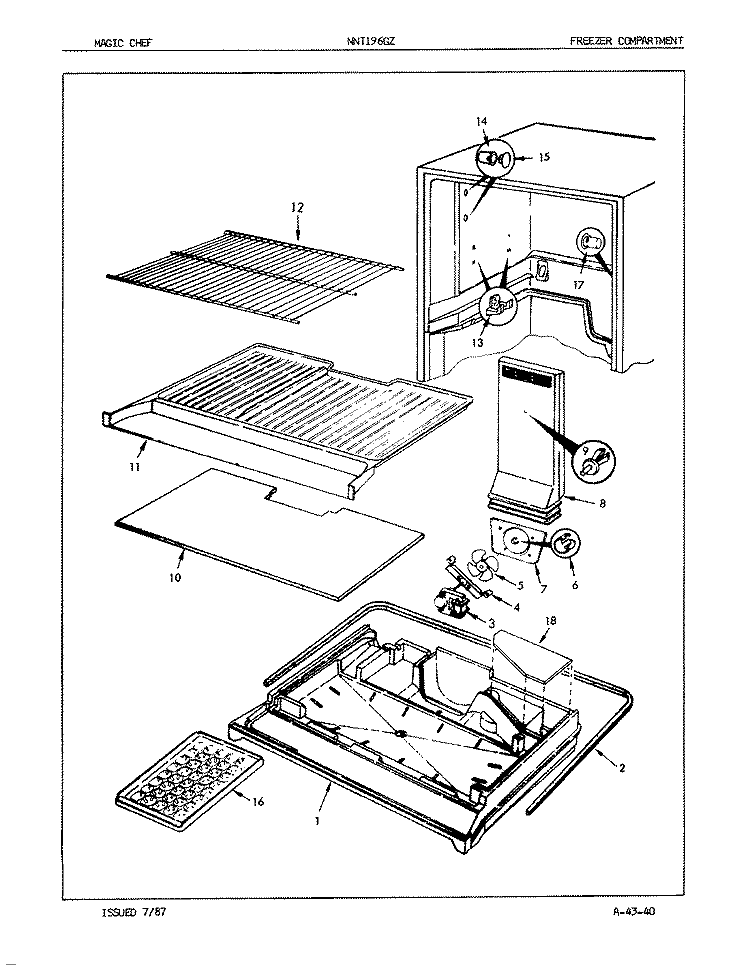FREEZER COMPARTMENT Diagram and Parts List for NNT196GZ 7A11B Maytag Refrigerator