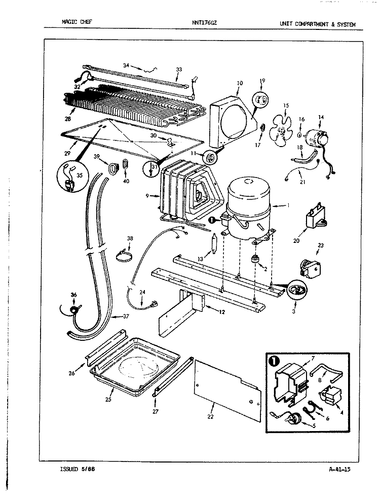 UNIT COMPARTMENT & SYSTEM Diagram and Parts List for NNT176GZH 8A34A Maytag Refrigerator