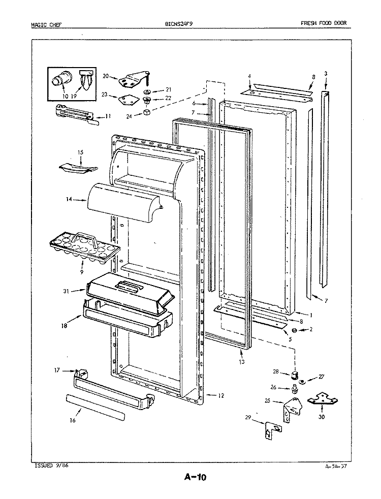 FRESH FOOD DOOR Diagram and Parts List for BICNS24F9A 5L54B Maytag Refrigerator