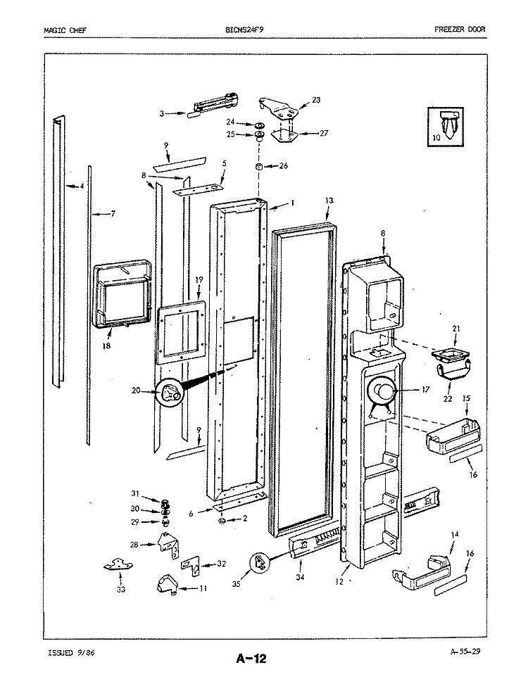 FREEZER DOOR Diagram and Parts List for BICNS24F9A 5L54B Maytag Refrigerator