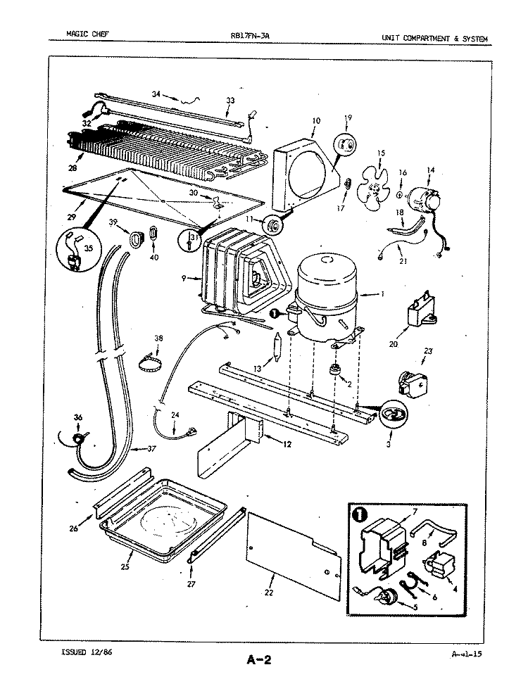 UNIT COMPARTMENT & SYSTEM Diagram and Parts List for RB17FA-3A 7C16A Magic Chef Refrigerator