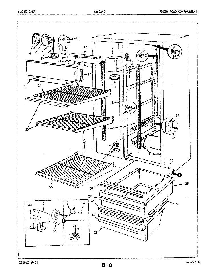 FRESH FOOD COMPARTMENT Diagram and Parts List for BNS22F5H 5L53B Maytag Refrigerator