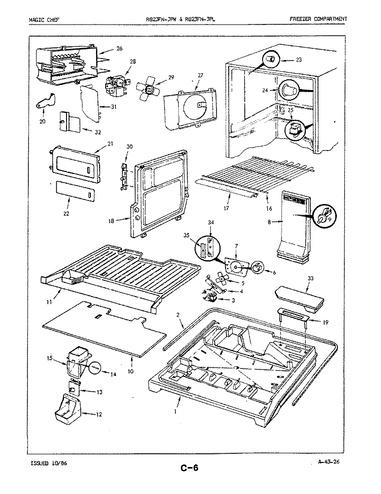 FREEZER COMPARTMENT Diagram and Parts List for RB23FY-3PW 5E80A Admiral Refrigerator