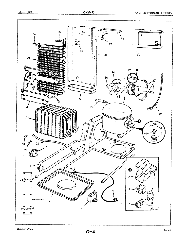 UNIT COMPARTMENT & SYSTEM Diagram and Parts List for NDNS249G 5N66A Maytag Refrigerator