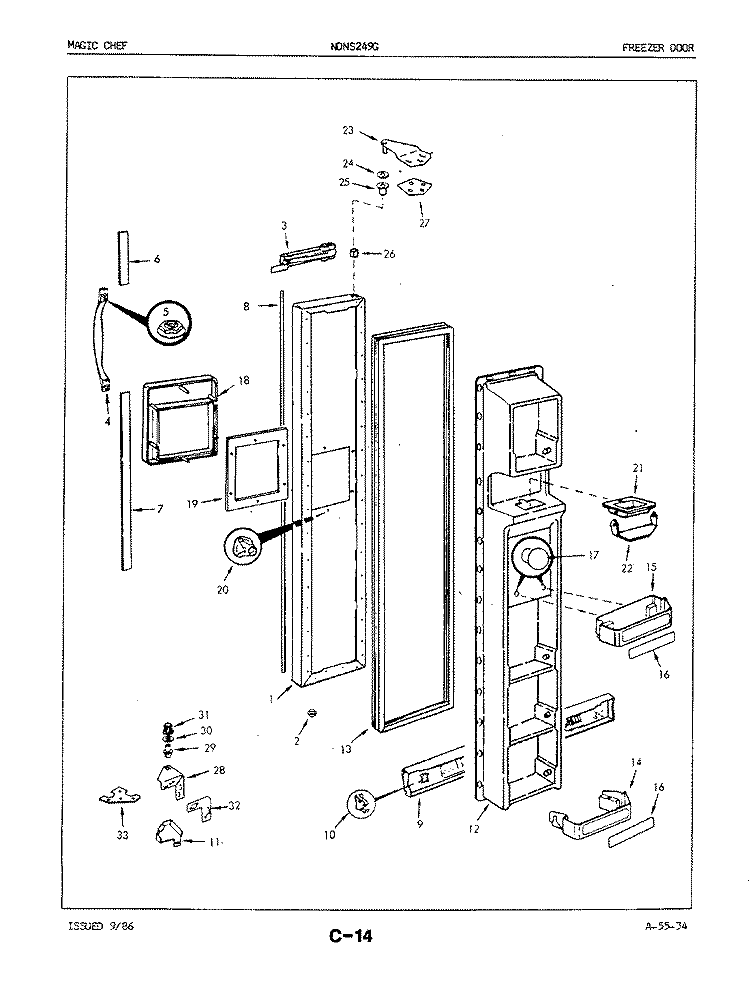 FREEZER DOOR Diagram and Parts List for NDNS249GA 5N66A Maytag Refrigerator