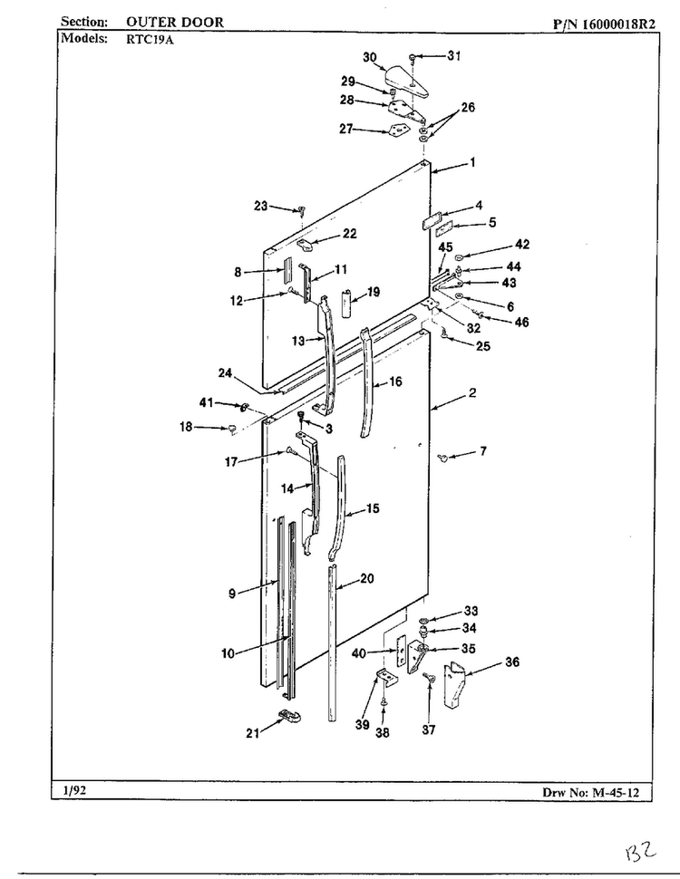 Outer Door Diagram and Parts List for 19694  Maytag Refrigerator