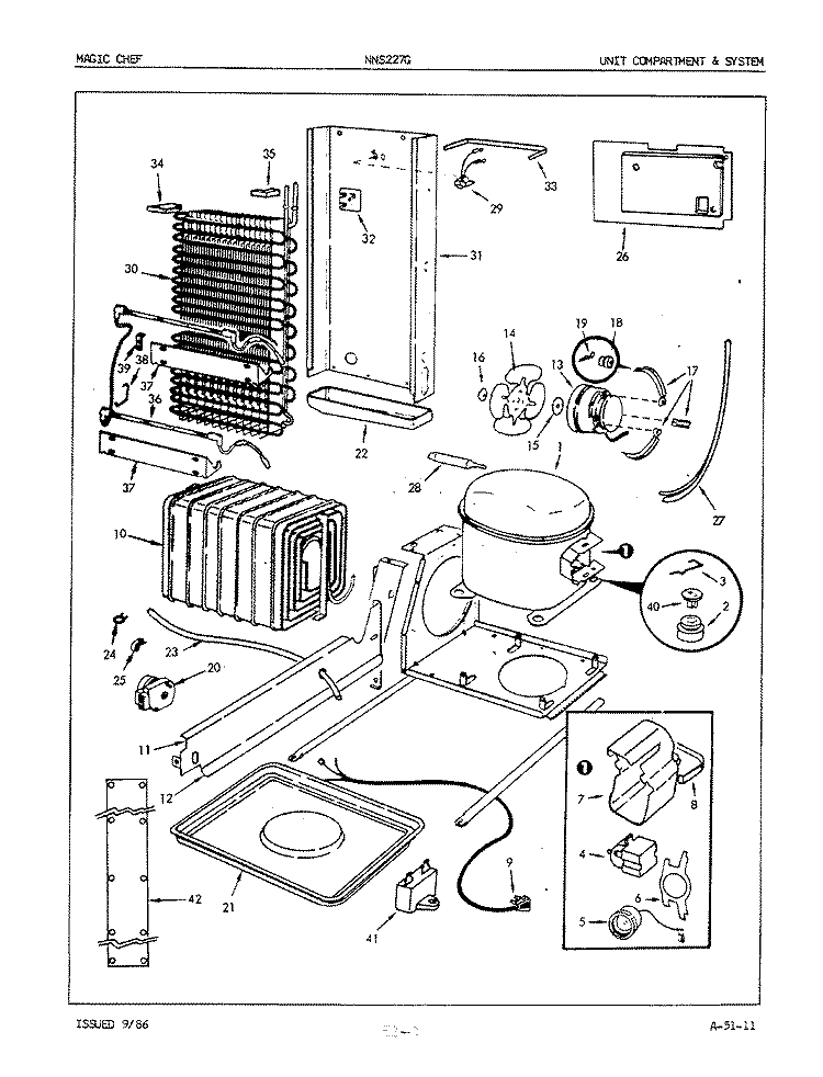 UNIT COMPARTMENT & SYSTEM Diagram and Parts List for NNS227GH 5N62A Maytag Refrigerator
