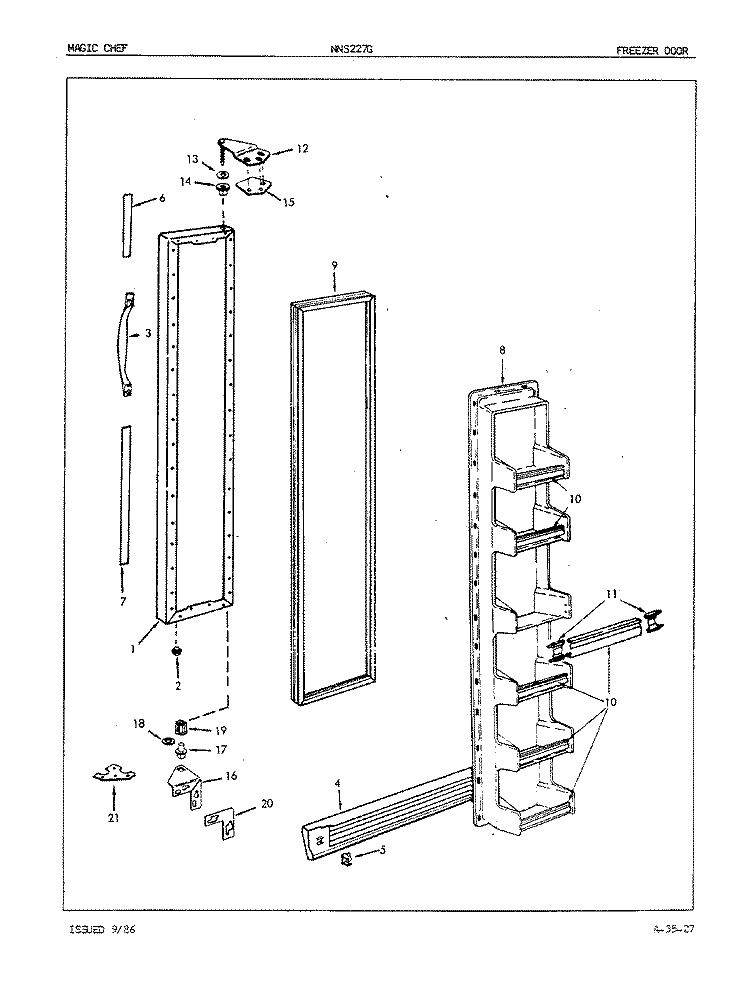 FREEZER DOOR Diagram and Parts List for NNS227GA 5N62A Maytag Refrigerator