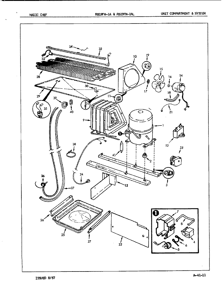 UNIT COMPARTMENT & SYSTEM Diagram and Parts List for RB19FA-1A 7C17A Magic Chef Refrigerator