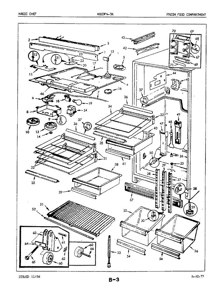 FRESH FOOD COMPARTMENT Diagram and Parts List for RB23FA-3A 5E79A Magic Chef Refrigerator