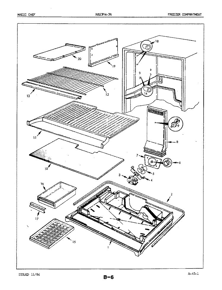 FREEZER COMPARTMENT Diagram and Parts List for RB23FN-3A 5E79A Magic Chef Refrigerator