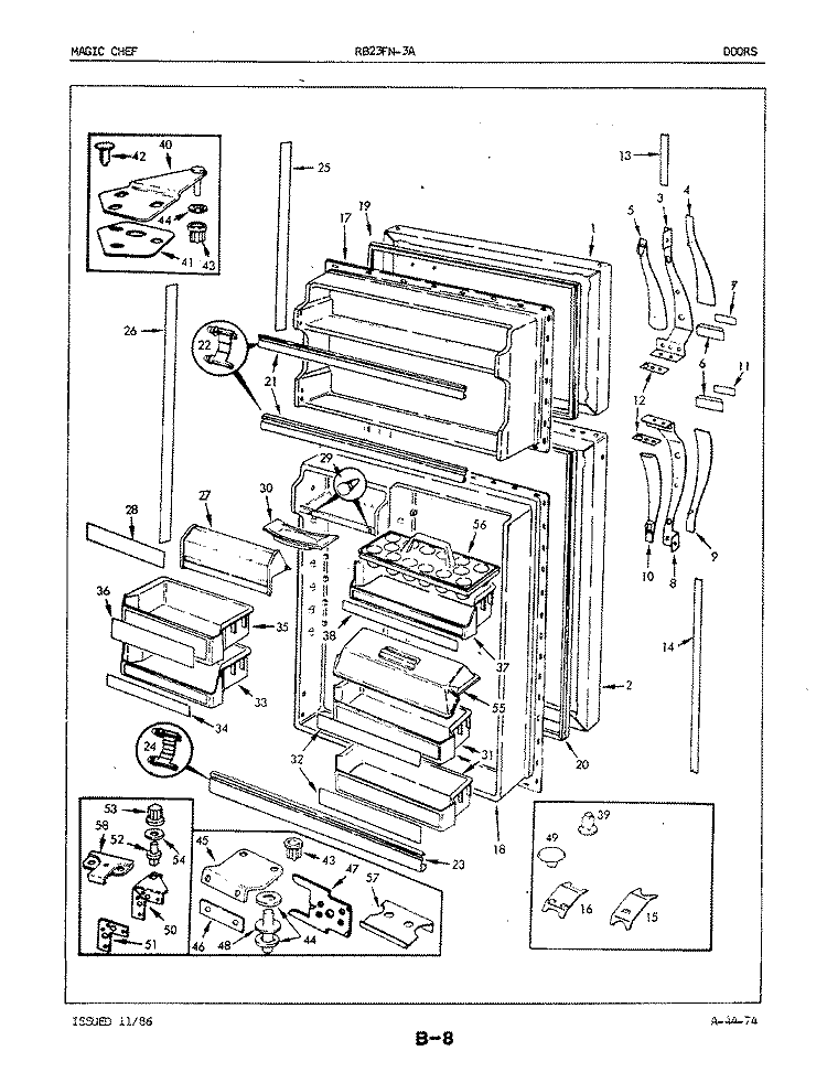 DOORS Diagram and Parts List for RB23FA-3A 5E79A Magic Chef Refrigerator