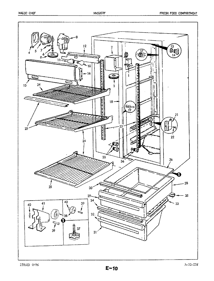 FRESH FOOD COMPARTMENT Diagram and Parts List for NNS207FA 5M52B Crosley Refrigerator
