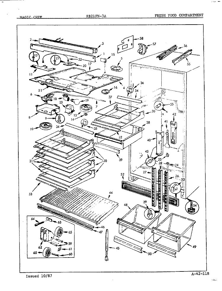 FRESH FOOD COMPARTMENT Diagram and Parts List for RB21FA-3A 7C30A Magic Chef Refrigerator