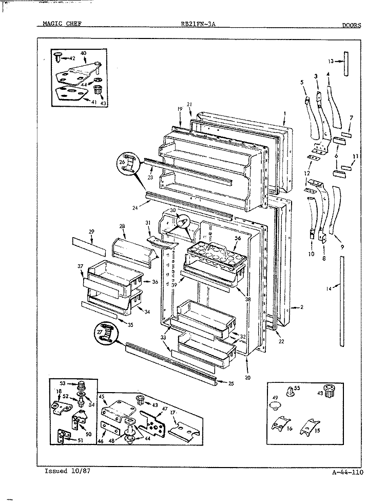 DOORS Diagram and Parts List for RB21FA-3A 7C30A Magic Chef Refrigerator