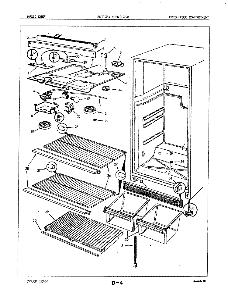 FRESH FOOD COMPARTMENT Diagram and Parts List for ENT17F4A 5D72A Maytag Refrigerator